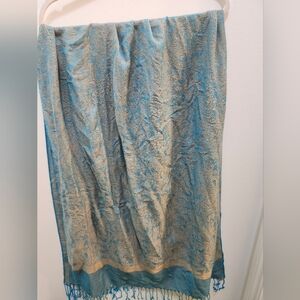 Pashmina Teal and Gold Paisley Fringe Shawl Wrap